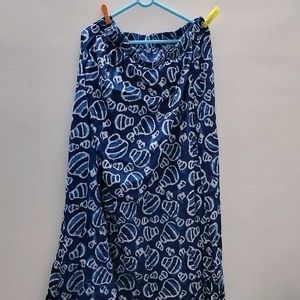 Blue Casual Ethnic Printed Skirt With Knee Slit