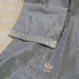 Grey Kurti With Golden Silver Embroidery