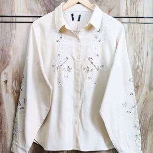 Cream Embroidery Work Shirt Size-38