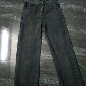 High Waist Grey Straight Jeans