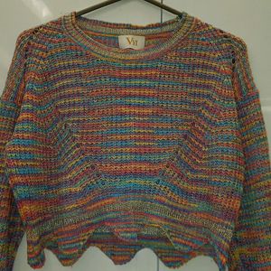 Crochet Multicolour Top With Long Thumb Sleeves