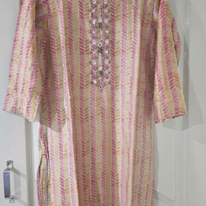 Pink Handwork Silk Kurta