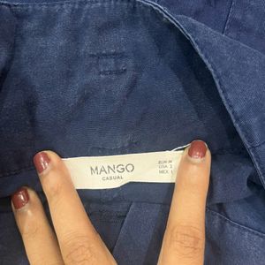 Mango Blue Shorts With Tie Belt