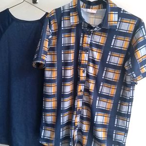 Navy Blue Summer Tshirt And Shirt Combo