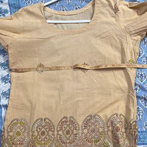 Short kantha Work beige kurta