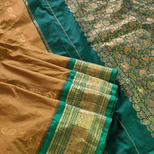 Mustard And Green Gadwal Silk Saree