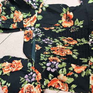 Black Floral Midi Dress Aesthetic New