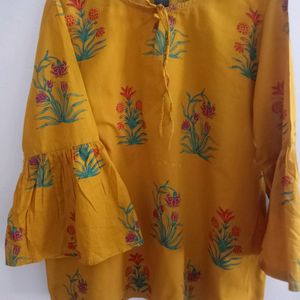 YELLOW SHORT KURTI WITH BELL SLEEVES