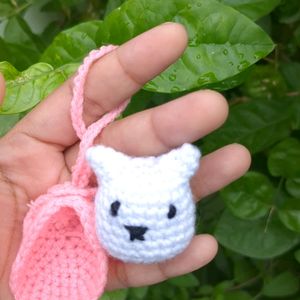 Little Crochet Cat With Hat Charm 🤍🩷