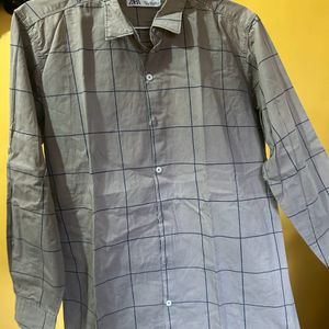 ZARA Grey Checks Shirt With Premium Quality