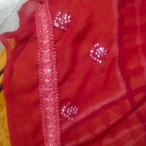 Wedding Wear Hot Red color saari with cutwork