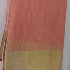 Peach Colour Saree with Broad Golden Border