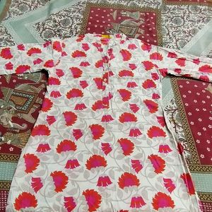 grey with orange /red flower print  design kurti