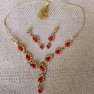 Red Necklace Earrings Set - Ruby Crystal