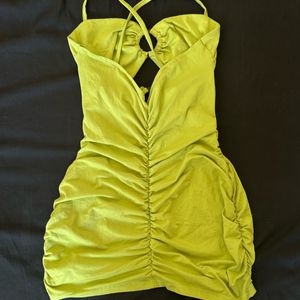 Green cut out body con mini dress