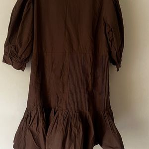 Brown Oversized Dress With Pleats