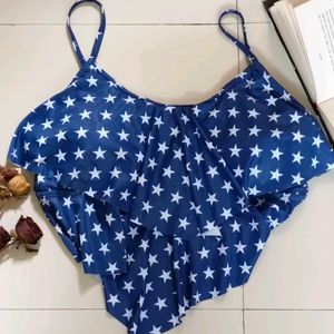 starry blue padded tankini swimwear top 𐙚