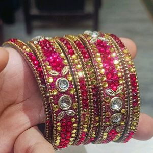 Handmade Pink and Golden Stone Bangles