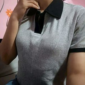 Contrast Collar Crop Tshirt