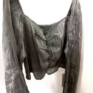 URBANIC metallic Grey Party Crop Top