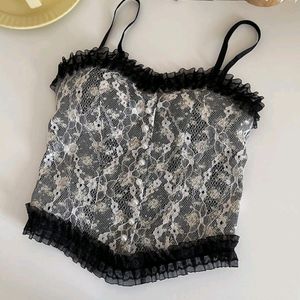 Korean Lace Pearl Floral Tank Top