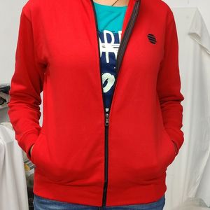 Red Color Zipper Jacket Unisex Style