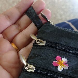 Embroidered 3 Pocket Zipper pouch