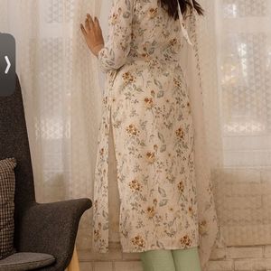 Off White Floral Printed Anarkali Kurta Set