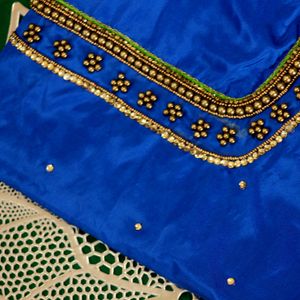 Trending Blue Aari Work Blouse Material