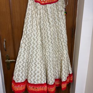 Mirror Work Embroidered Patch Border Ethnic Skirt