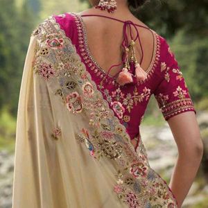 Multi Thread Embroidery Saree With Stitch Blouse