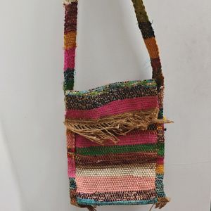 Colourful Unisex Handwoven Sling Bag With Zipper