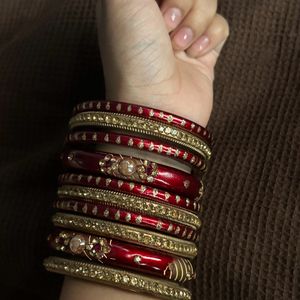 Golden N Red Bridal Bangles ( Pack Of 20)