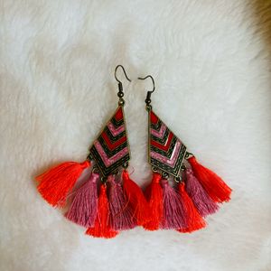 Pink Tassels Bohemian Earings