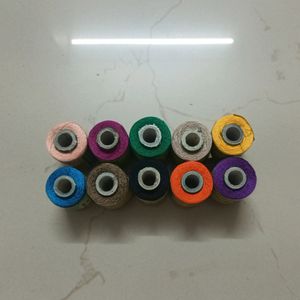 10 Reels Of Silk Thread For Embroidery. Mix Colour