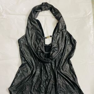 Mettallic Cowl Neck Halter Top