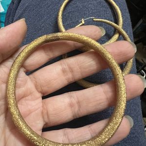 Vintage Brushed Gold Hoops And Bangle Set