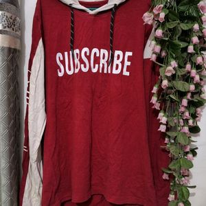 Subscribe Printed Red Hoodie [L] Size