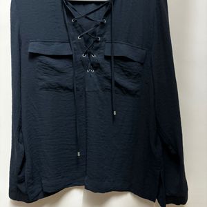 H&M Low Neck Top With Tie Detail