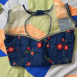 Blue and Golden Design Saree Blouse