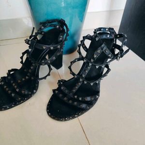 Real Leather Studded Sandals 10cm Heel