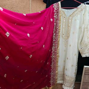 Mirror Work Dress With Pink Dupatta