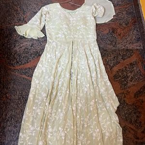 Chikankari Full Flare Gown With Middle Slit