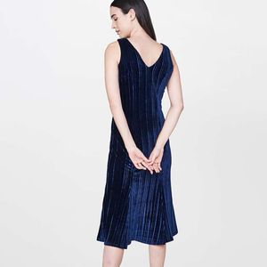 AND Women Blue Solid A-Line Pleated Dress