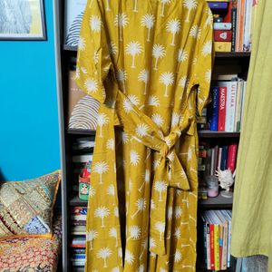 Akkriti Pure Linen Mustard A-Line Maxi Dress