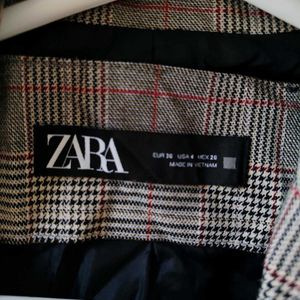 Zara Plaid Relaxed Single Breasted Blazer