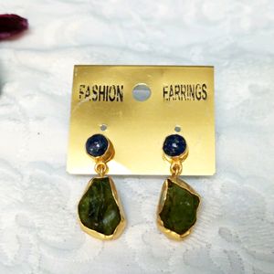 Raw Peridot & Lapis Lazuli Double Layered Earrings