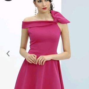 Pink Off-Shoulder SideBow Dress