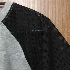 Black Mesh Sleeves Grey T-shirt For Women