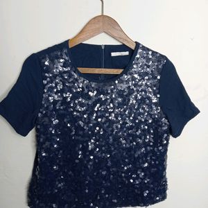 Navy Blue Net Casual Crop Top (Girl' s)